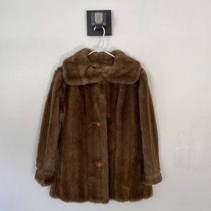 Tissavel of France Dubrowsky & Joseph Taupe Faux Fur Coat with Mauve Buttons